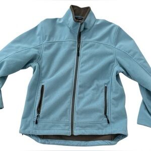 Lands End Women Full Zip Mock Neck Zipper Pocket Fleece Windcheck Jacket